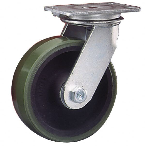 Albion - 10" Diam x 3" Wide x 11-1/2" OAH Top Plate Mount Swivel Caster - Phenolic, 2,000 Lb Capacity, Roller Bearing, 4-1/2 x 6-1/4" Plate - Exact Tooling