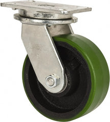 Albion - 8" Diam x 3" Wide x 10-1/2" OAH Top Plate Mount Swivel Caster - Polyurethane, 2,520 Lb Capacity, Roller Bearing, 5-1/4 x 7-1/4" Plate - Exact Tooling