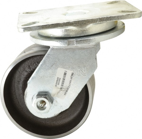 Albion - 6" Diam x 2-1/2" Wide x 8" OAH Top Plate Mount Swivel Caster - Forged Steel, 3,500 Lb Capacity, Roller Bearing, 5-1/4 x 7-1/4" Plate - Exact Tooling