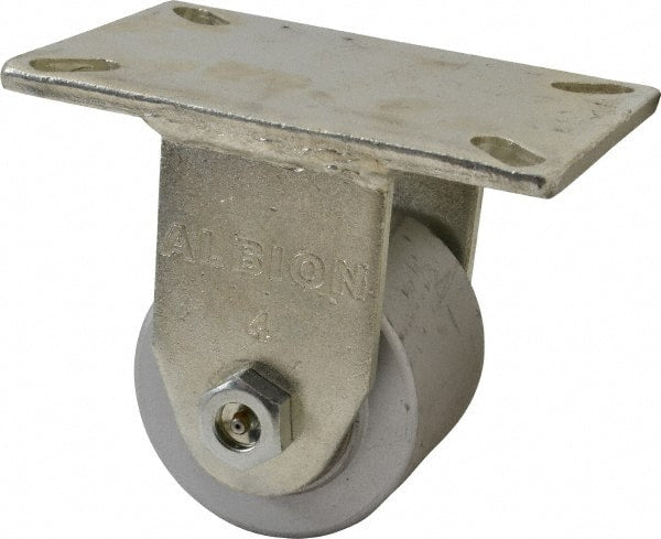 Albion - 4" Diam x 3" Wide x 6" OAH Top Plate Mount Rigid Caster - Cast Iron, 2,000 Lb Capacity, Roller Bearing, 5 x 7-1/4" Plate - Exact Tooling