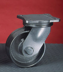 Albion - 8" Diam x 3" Wide x 10-1/2" OAH Top Plate Mount Swivel Caster - Forged Steel, 5,000 Lb Capacity, Tapered Roller Bearing, 6-1/2 x 7-1/2" Plate - Exact Tooling