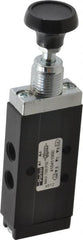 Parker - 0.20 CV Rate, 1/8" NPT Inlet Direct Air 2 Mechanical Spool Valve - 4 Way, 2 Position, 150 Max psi, Button Spring Return - Exact Tooling