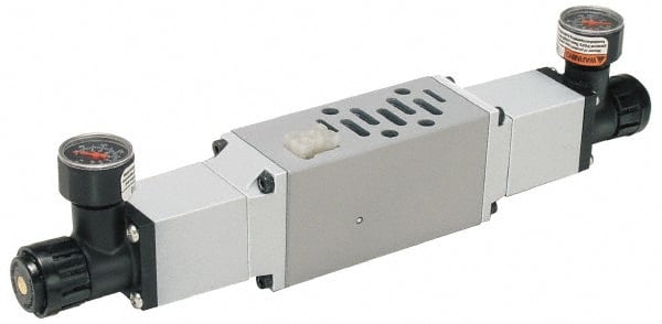 Parker - Zinc Sandwich/Manifold Regulator - 5 to 125 psi Range, 125 Max psi Supply Pressure, 1/4" Gauge Port Thread, 4-1/2" Wide x 10" High - Exact Tooling