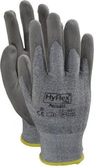 Ansell - Size M (8), ANSI Cut Lvl 2, Abrasion Lvl 6, Polyurethane Coated Cut Resistant Gloves - 10" Long, Palm & Fingers Coated, Dyneema/Lycra Lining, Knit Wrist, Gray/Gray, Paired - Exact Tooling