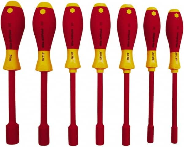 Wiha - 7 Piece 5 to 13mm Insulated Nutdriver Set - Cushion Grip Handle - Exact Tooling