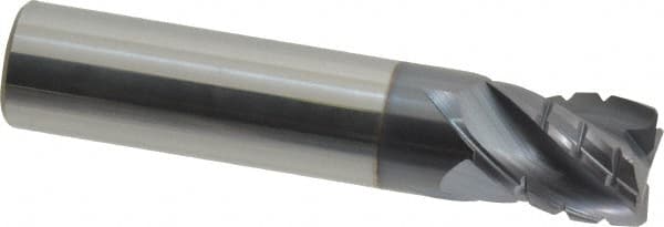 Accupro - 1/2" Diam, 5/8" LOC, 4 Flute Solid Carbide Corner Chamfer Roughing End Mill - AlTiN Finish, 2-1/2" OAL, 1/2" Shank Diam, Single End, 30° Helix - Exact Tooling