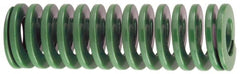 Dayton Lamina - 1-1/4" Hole Diam, 5/8" Rod Diam, 7" Free Length, Green Die Spring - 10.4 Lb Max Deflection, 2.8" Max Deflection, Light Duty, Chromium Vanadium Steel - Exact Tooling