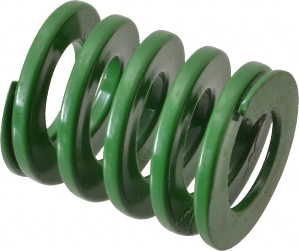 Dayton Lamina - 1-1/4" Hole Diam, 5/8" Rod Diam, 1-1/2" Free Length, Green Die Spring - 57.9 Lb Max Deflection, 0.6" Max Deflection, Light Duty, Chromium Vanadium Steel - Exact Tooling
