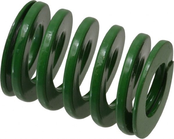 Dayton Lamina - 1-1/4" Hole Diam, 5/8" Rod Diam, 1-3/4" Free Length, Green Die Spring - 47.5 Lb Max Deflection, 0.69" Max Deflection, Light Duty, Chromium Vanadium Steel - Exact Tooling