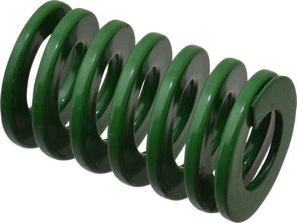 Dayton Lamina - 1-1/4" Hole Diam, 5/8" Rod Diam, 2" Free Length, Green Die Spring - 40.7 Lb Max Deflection, 0.8" Max Deflection, Light Duty, Chromium Vanadium Steel - Exact Tooling