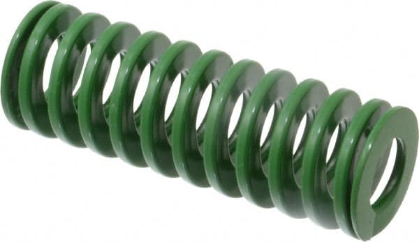 Dayton Lamina - 1-1/4" Hole Diam, 5/8" Rod Diam, 3-1/2" Free Length, Green Die Spring - 22.2 Lb Max Deflection, 1.4" Max Deflection, Light Duty, Chromium Vanadium Steel - Exact Tooling