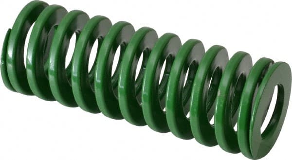 Dayton Lamina - 1-1/2" Hole Diam, 3/4" Rod Diam, 4" Free Length, Green Die Spring - 27.3 Lb Max Deflection, 1.61" Max Deflection, Light Duty, Chromium Vanadium Steel - Exact Tooling
