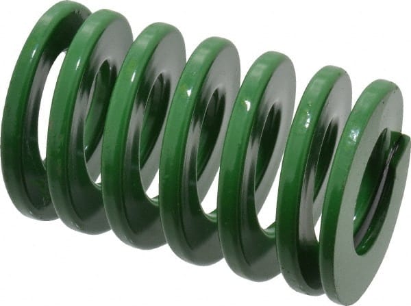 Dayton Lamina - 2" Hole Diam, 1" Rod Diam, 3" Free Length, Green Die Spring - 72 Lb Max Deflection, 1.2" Max Deflection, Light Duty, Chromium Vanadium Steel - Exact Tooling