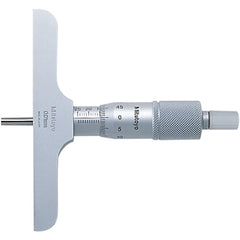 Mitutoyo - Mechanical Depth Micrometers; Minimum Measurement (mm): 0 ; Maximum Measurement (mm): 25 ; Base Length (Decimal Inch): 63.5000 ; Features: 4mm diameter measuring rod, ratchet stop for constant force ; Rod Type: Extension Rod ; Number of Rods: 1 - Exact Tooling