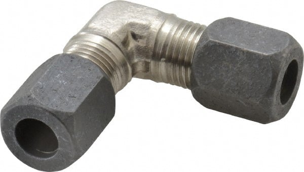 Made in USA - 3/8" OD, Grade 316Stainless Steel Union Elbow - -75 to 750°F, 5/8" Hex, Comp x Comp Ends - Exact Tooling