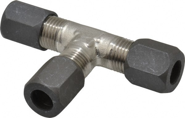Made in USA - 3/8" OD, Grade 316Stainless Steel Union Tee - -75 to 750°F, 9/16" Hex, Comp x Comp x Comp Ends - Exact Tooling