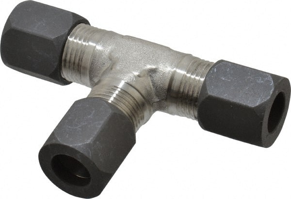 Made in USA - 1/2" OD, Grade 316Stainless Steel Union Tee - -75 to 750°F, 3/4" Hex, Comp x Comp x Comp Ends - Exact Tooling