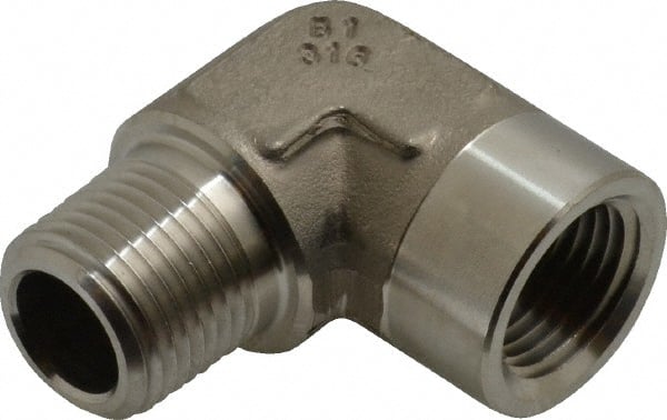 Made in USA - 1/2" Grade 316 Stainless Steel Pipe Fitting - FNPTF x MNPTF End Connections - Exact Tooling