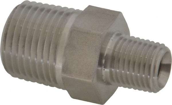 Made in USA - 1/2 x 1/4" Grade 316 Stainless Steel Pipe Hex Nipple - MNPTF x MNPTF End Connections - Exact Tooling