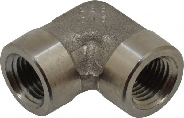 Made in USA - 1/4" Grade 316 Stainless Steel Pipe 90° Female Elbow - FNPTF x FNPTF End Connections - Exact Tooling