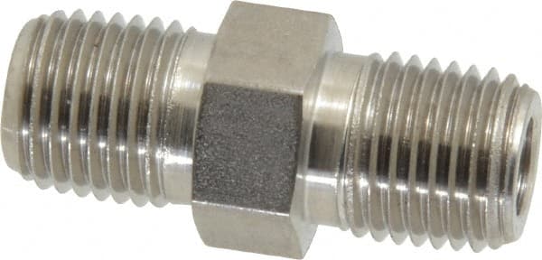 Made in USA - 1/4" Grade 316 Stainless Steel Pipe Hex Nipple - MNPTF x MNPTF End Connections - Exact Tooling