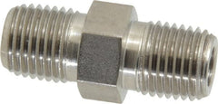 Made in USA - 1/4" Grade 316 Stainless Steel Pipe Hex Nipple - MNPTF x MNPTF End Connections - Exact Tooling