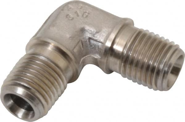 Made in USA - 1/4" Grade 316 Stainless Steel Pipe 90° Male Elbow - MNPTF x MNPTF End Connections - Exact Tooling