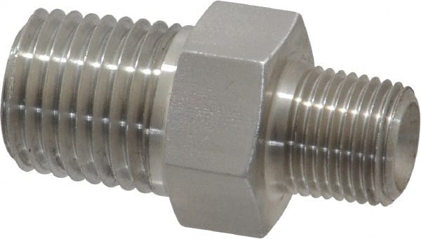 Made in USA - 1/4 x 1/8" Grade 316 Stainless Steel Pipe Hex Nipple - MNPTF x MNPTF End Connections - Exact Tooling