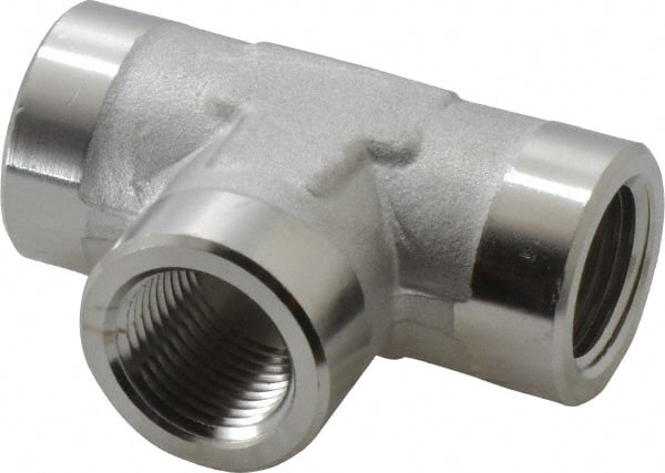Made in USA - 3/8" Grade 316 Stainless Steel Pipe Tee - FNPTF x FNPTF x FNPTF End Connections - Exact Tooling