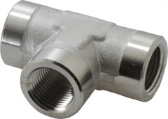 Made in USA - 3/8" Grade 316 Stainless Steel Pipe Tee - FNPTF x FNPTF x FNPTF End Connections - Exact Tooling