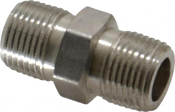 Made in USA - 3/8" Grade 316 Stainless Steel Pipe Hex Nipple - MNPTF x MNPTF End Connections - Exact Tooling