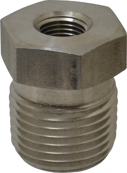Made in USA - 1/2 x 1/8" Grade 316 Stainless Steel Pipe Hex Bushing - MNPTF x FNPTF End Connections - Exact Tooling