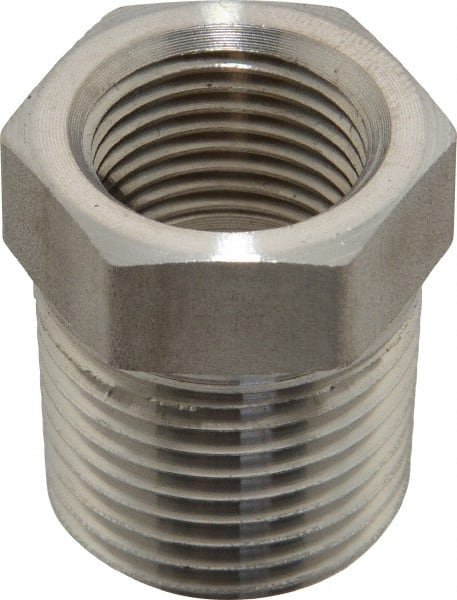 Made in USA - 1/2 x 3/8" Grade 316 Stainless Steel Pipe Hex Bushing - MNPTF x FNPTF End Connections - Exact Tooling