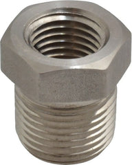 Made in USA - 3/8 x 1/4" Grade 316 Stainless Steel Pipe Hex Bushing - MNPTF x FNPTF End Connections - Exact Tooling