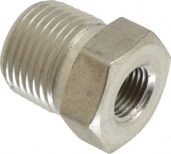 Made in USA - 3/8 x 1/8" Grade 316 Stainless Steel Pipe Hex Bushing - MNPTF x FNPTF End Connections - Exact Tooling