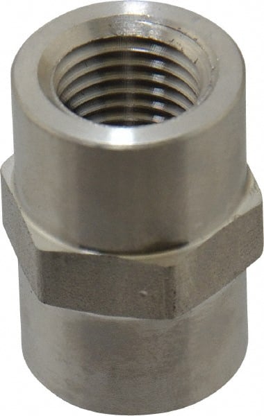 Made in USA - 1/4" Grade 316 Stainless Steel Pipe Hex Coupling - FNPTF x FNPTF End Connections - Exact Tooling