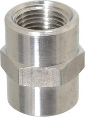Made in USA - 3/8" Grade 316 Stainless Steel Pipe Hex Coupling - FNPTF x FNPTF End Connections - Exact Tooling