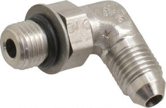 Made in USA - 5/8" Tube OD, 37° Stainless Steel Flared Tube Straight Thread Elbow - 7/8-14 UNF, Flared to Male SAE O-Ring Ends - Exact Tooling