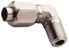 Made in USA - 5/8" Tube OD, 37° Stainless Steel Flared Tube Male Elbow - 1/2-14 NPTF, Flare x MNPTF Ends - Exact Tooling