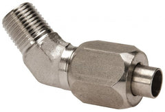 Made in USA - 5/8" Tube OD, 37° Stainless Steel Flared Tube Male 45° Elbow - 1/2-14 NPTF, Flare x MNPTF Ends - Exact Tooling
