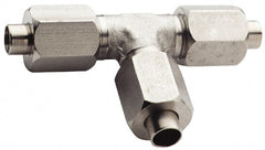 Made in USA - 3/4" Tube OD, 37° Stainless Steel Flared Tube Union Tee - 1-1/16-12 UNF, Flare x Flare x Flare Ends - Exact Tooling