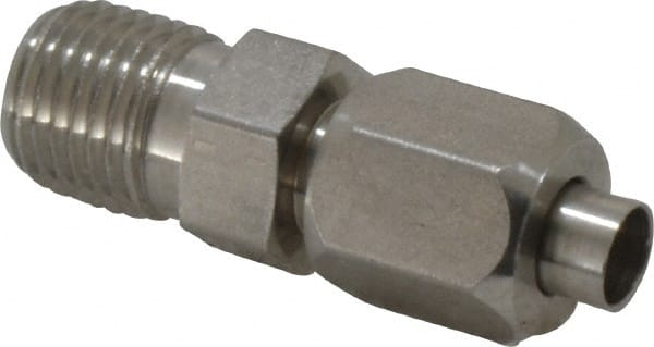 Made in USA - 1/4" Tube OD, 37° Stainless Steel Flared Tube Male Connector - 1/4-18 NPTF, Flare x MNPTF Ends - Exact Tooling