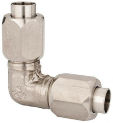 Made in USA - 3/8" Tube OD, 37° Stainless Steel Flared Tube Union Elbow - Flare x Flare Ends - Exact Tooling