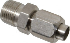 Made in USA - 3/8" Tube OD, 37° Stainless Steel Flared Tube Male Connector - 3/8-18 NPTF, Flare x MNPTF Ends - Exact Tooling
