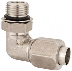 Made in USA - 1/2" Tube OD, 37° Stainless Steel Flared Tube Male Elbow - 3/4-16 UNF, Flared to Male SAE O-Ring, 90° Ends - Exact Tooling