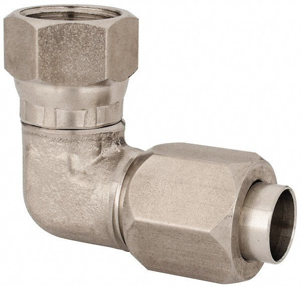 Made in USA - 1/2" Tube OD, 37° Stainless Steel Flared Tube Female Elbow - 3/4-16 UNF, Flared to Female JIC Swivel, 90° Ends - Exact Tooling