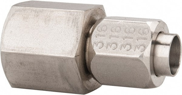 Made in USA - 1/2" Tube OD, 37° Stainless Steel Flared Tube Female Connector - 1/2-14 NPTF, Flare x FNPT Ends - Exact Tooling