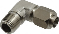 Made in USA - 1/2" Tube OD, 37° Stainless Steel Flared Tube Male Elbow - 1/2-14 NPTF, Flare x MNPTF Ends - Exact Tooling