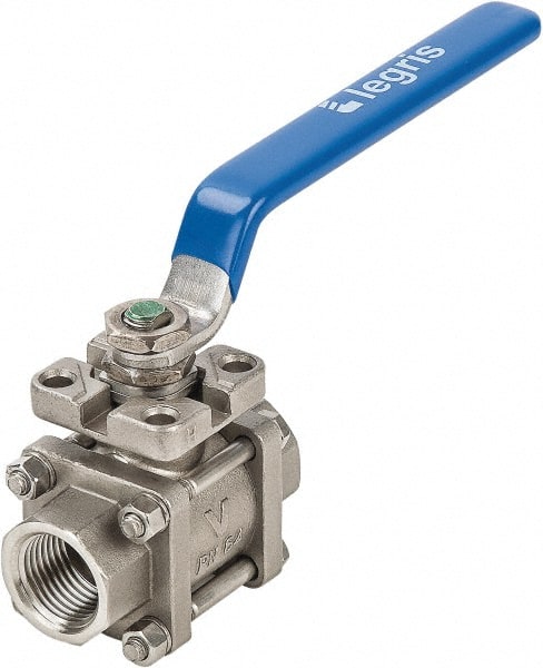 Legris - 2" Pipe, Full Port, Stainless Steel Standard Ball Valve - 3 Piece, Inline - One Way Flow, FBSPP x FBSPP Ends, Lever Handle, 244 WOG - Exact Tooling