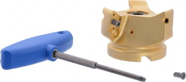 Iscar - 3 Inserts, 3" Cut Diam, 1" Arbor Diam, 0.807" Max Depth of Cut, Indexable Square-Shoulder Face Mill - 0/90° Lead Angle, 2" High, HM90 APCR 2206.. Insert Compatibility, Through Coolant, Series Helialu - Exact Tooling